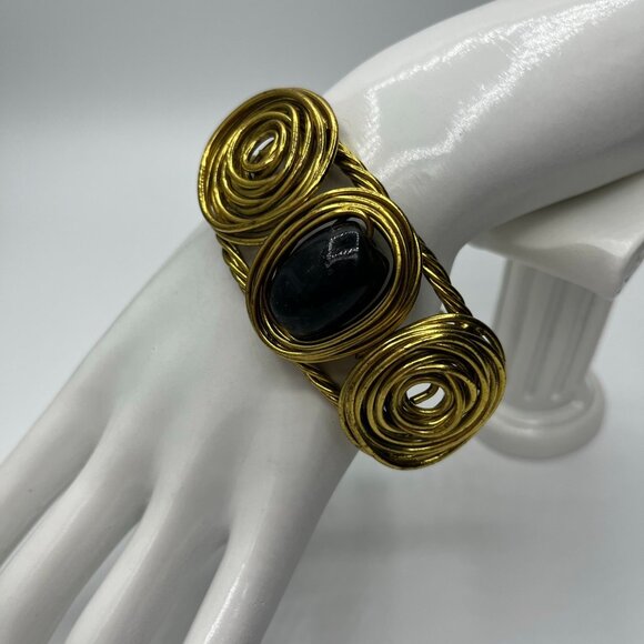 Chunky Modernist Goldtone Twisted Rope Bangle JP185 - Picture 1 of 7